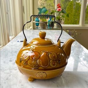 Vintage • Floral Ceramic Teapot • Wire Handle • Made in Japan